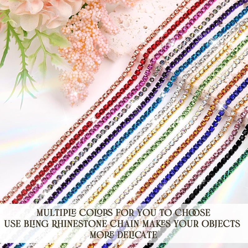 Dropower 10 Yards Rhinestone Chain, SS12/3mm Crystal Rhinestones Close Chain Trim, Bling Diamond Cup Chain for Jewelry Clothing Shoes Wedding Party Decoration(Peacock Green) - Image 3